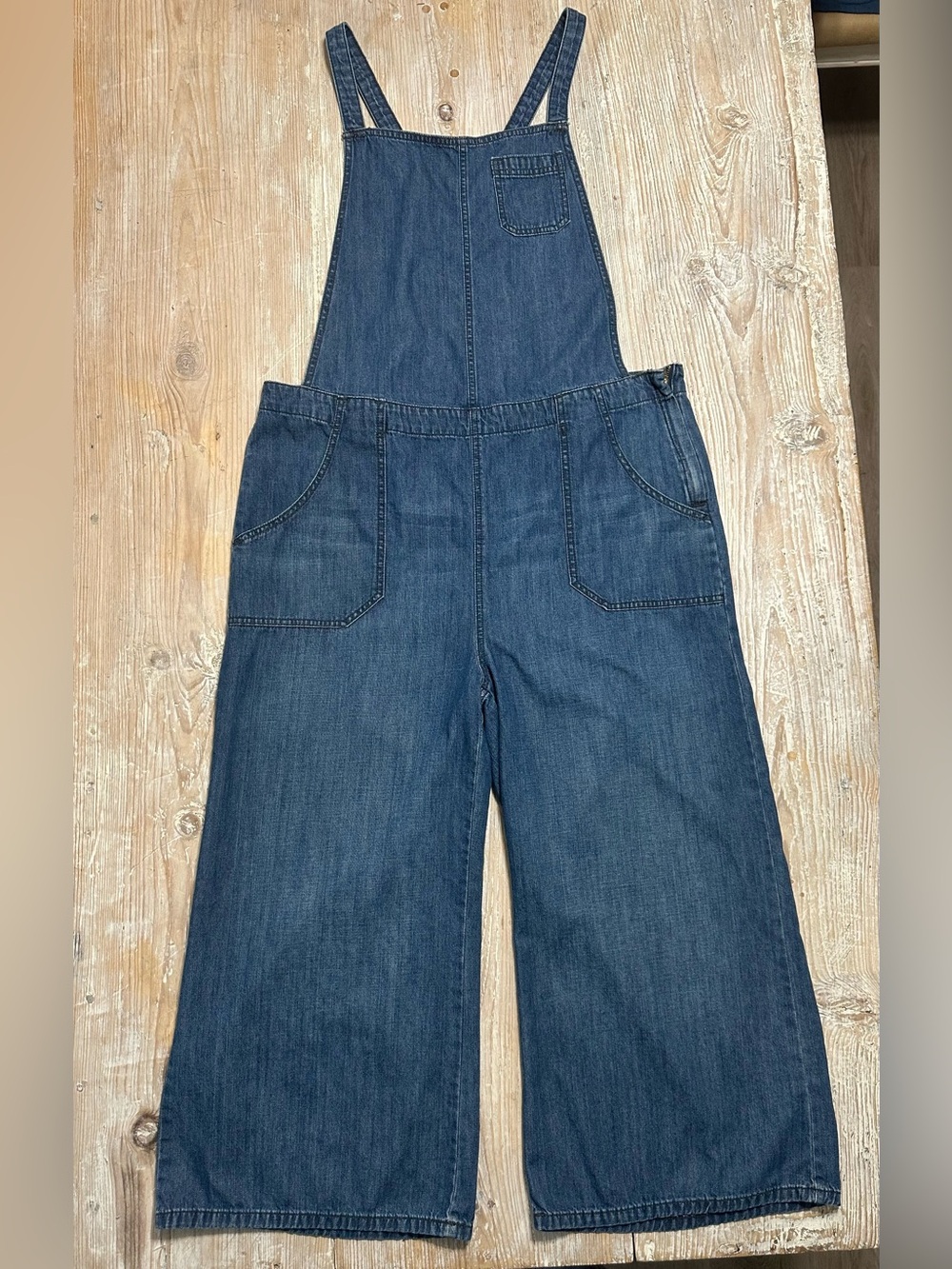 Gap Wide Leg Cropped Denim Chambray Dark Wash Overalls Preppy Classic Sz 18
